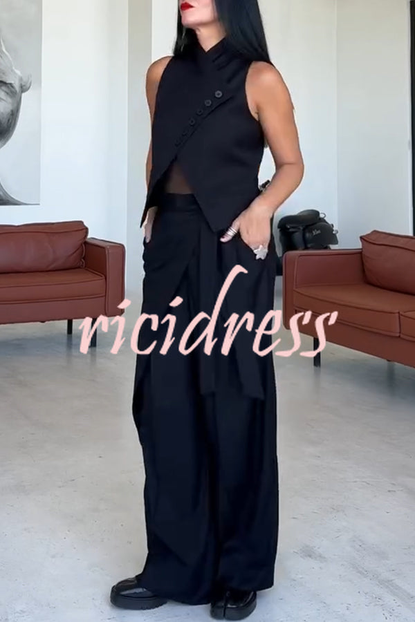 Urban Charm Wrap Tie-up Elastic Waist Pocketed Wide Leg Pants