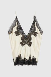 Party Focus Contrast Color Satin Lace Trim V-Neck Slip Tank