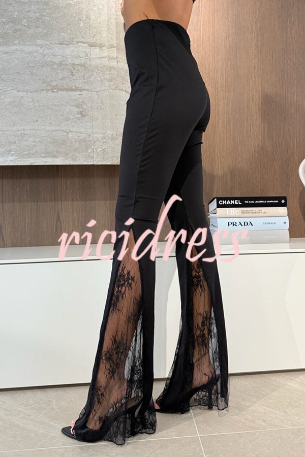 Dazzling Night High Waist Side Lace Hem Stretch Flare Pants