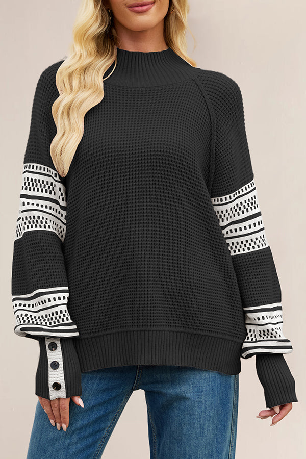 Stylish Color-blocked Loose Long-sleeved Knit Sweater