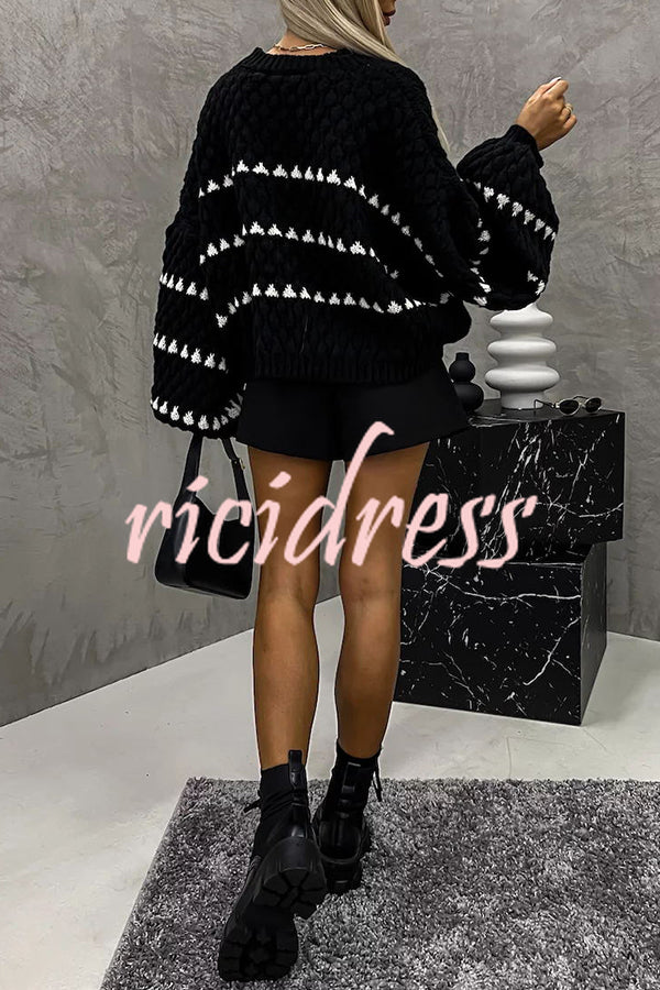 Meggie Contrast Striped Pullover Long Sleeve Sweater
