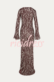 Gia Unique Print Boat Neck Long Bell Sleeve Bias Cut Maxi Dress