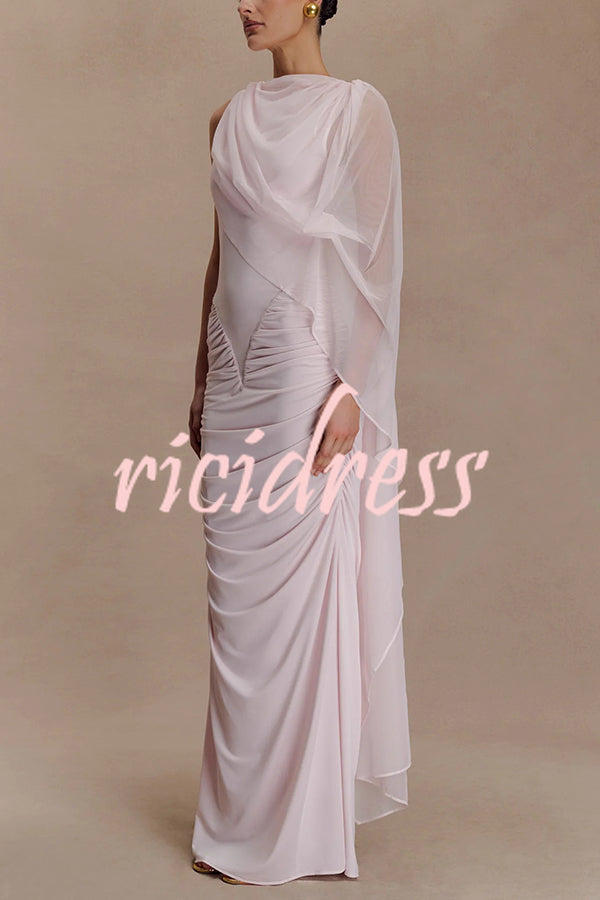 Fashionable Mesh Shawl Sleeveless Slim Fit Pleated Maxi Dress