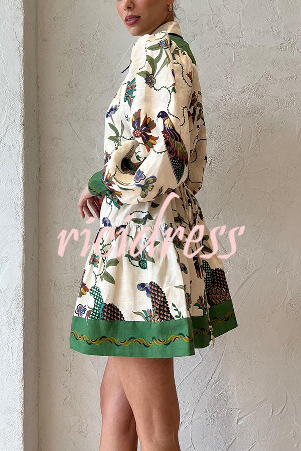 Celebrate Everyday Unique Print Color Match Balloon Sleeve Shirt Mini Dress