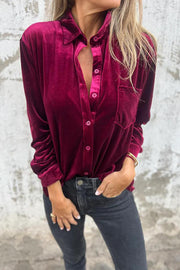 Solid Velvet Long-sleeved Single-breasted Loose Pocket Shirt