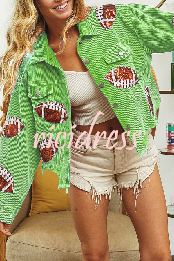 Game Day Rugby Sequined Single Breasted Fringed Jacket