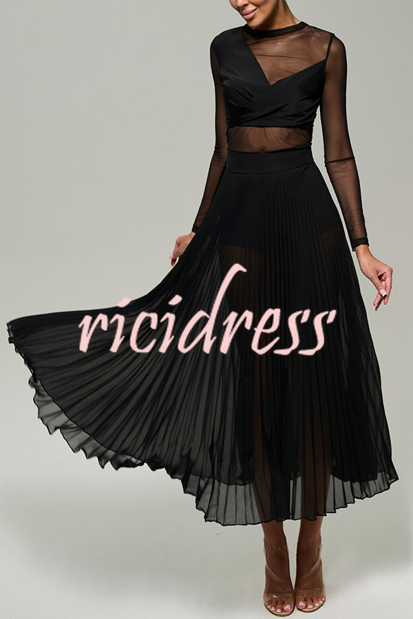 Modern Day Chiffon Pleated High Rise A-line Midi Skirt