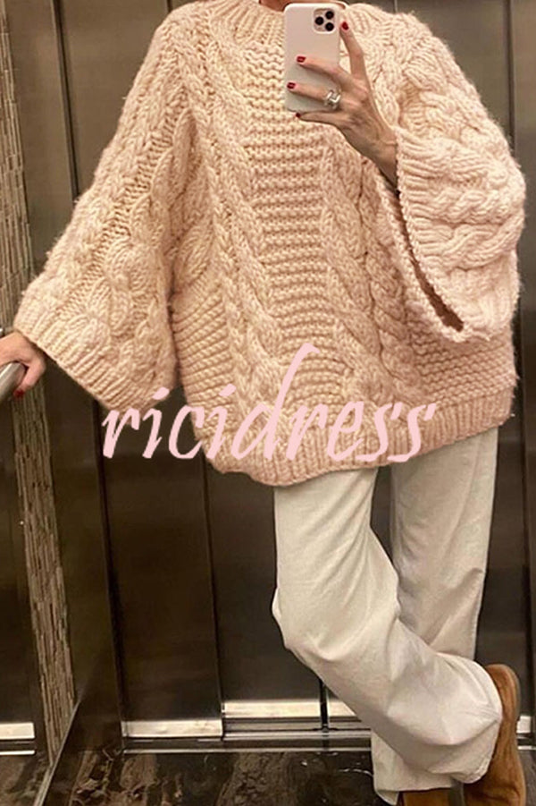 Solid Color Loose Round Neck Long Sleeve Casual Knitted Sweater