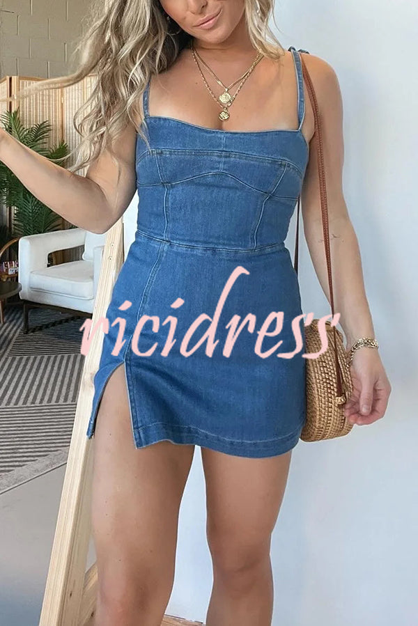 Sexy Backless Slim Fit Slit Denim Mini Dress