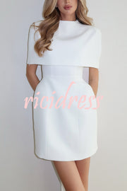 Solid Color Shawl and Square Neck Sleeveless Fitted Mini Dress Two-piece Set