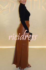 Snappy Casual Slay Faux Leather High Rise Wrap Tie-up Stretch Maxi Skirt