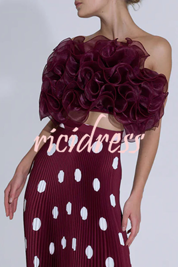 Eye-catching Organza Multi-layer Petal Ruffles Details Strapless Tank