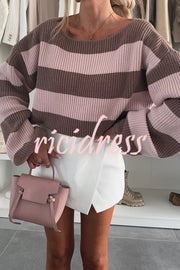Fashion Striped Loose Long-sleeved Crew Neck Knitted Sweater