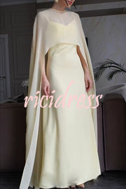 Moonlit Muse Sheer Chiffon High Low Cape Slip Maxi Dress