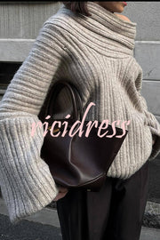 Fashionable Irregular Collar Loose Casual Knitted Sweater