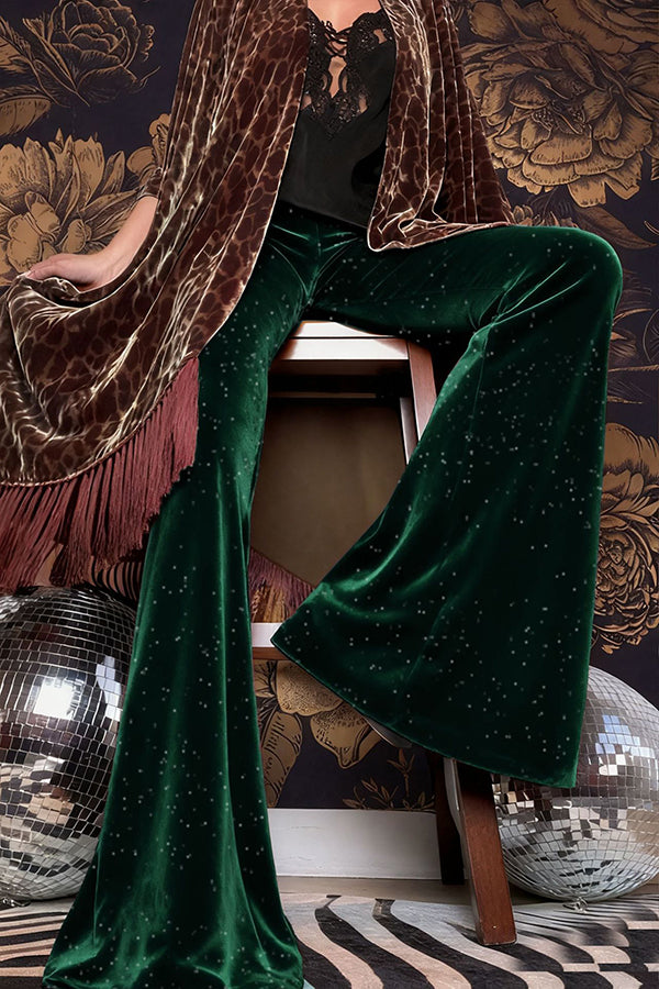 Stylish Velvet High-waisted Draped Casual Flared Pants