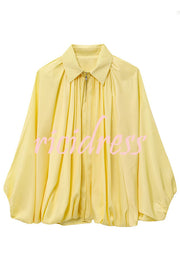 Fashion Lapel Loose Puff Long Sleeve Casual Zipper Jacket