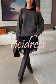 Upper East Chic Knit Wide Neck Long Sleeve Relaxed Sweater