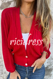 Solid Color Loose V-neck Long-sleeved Casual Knitted Sweater