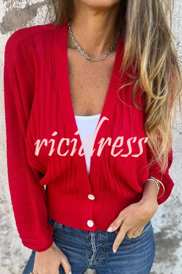 Solid Color Loose V-neck Long-sleeved Casual Knitted Sweater