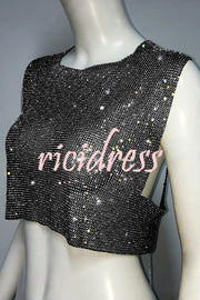 Sexy Metallic Rhinestone Backless Chain Vest