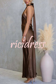Satin Fashion Halter Backless Slim Elegant Maxi Dress