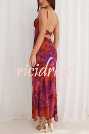 Fashion Tie-dye Backless Suspender Holiday Maxi Dress