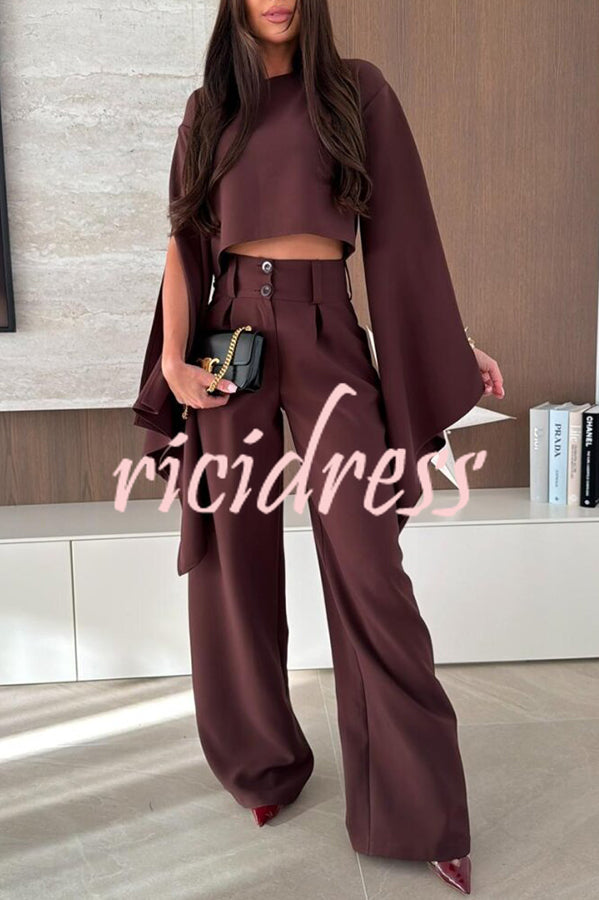 City Atelier Bell Slit Sleeve Top and High Rise Pocket Wide Leg Pants Set