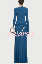 Stylish Long-sleeved Slim-fit Pleated Elegant Maxi Dress