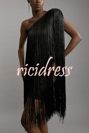 Fashion One-shoulder Slim-fit Elegant Tassel Mini Dress