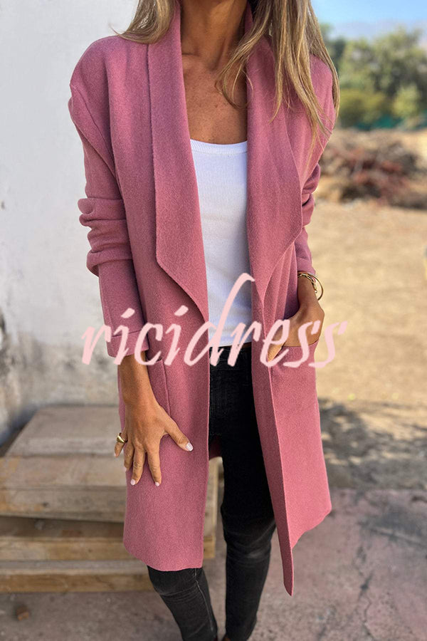 Warmth on Stylish Lapel Mid-length Pocket Knit Cardigan Coat