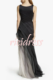 Elegant and Mysterious Tulle Gradient Cascading Design Gown Maxi Dress