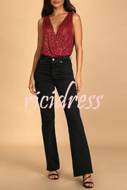 Timeless Beauty Sequin Back Swing Neck Bodysuit Tank