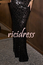 Twilight Muse Polka Dot Sequins Cape Sleeve Front Cutout Slit Maxi Dress