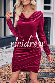 Dnoia Gold Sprinkled Solid Color Long Sleeved Mini Dress