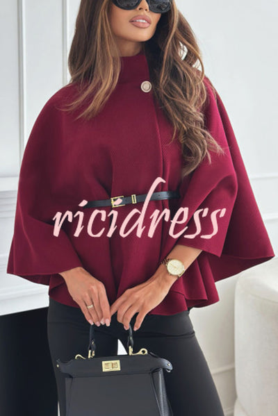 Elegant Moment Woolen Button Turtleneck Belted Oversized Cape