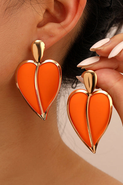 Casual Resort-style Lacquered Color-blocked Heart-shaped Earrings