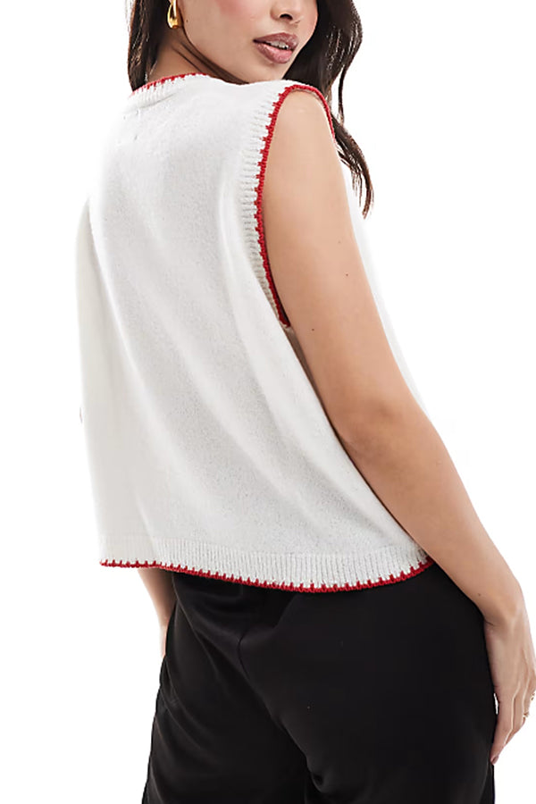 Marine Life Pattern Crew Neck Sleeveless Knit Tank Top