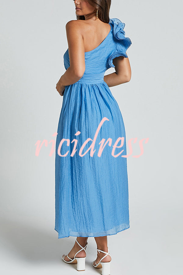 Romantic Seaside One Shoulder Frill Detail Sleeve Layered Midi Dress