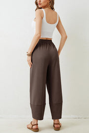 Solid Color Casual Elastic Waistband Wide-leg Pants