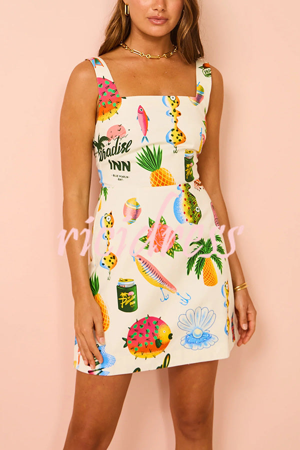 Summer Colorful Fruit Unique Print Tie-back Mini Dress