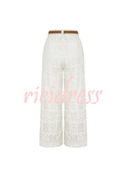 Joyful Bond Crochet Lace Mid Rise Pocketed Wide-leg Pants
