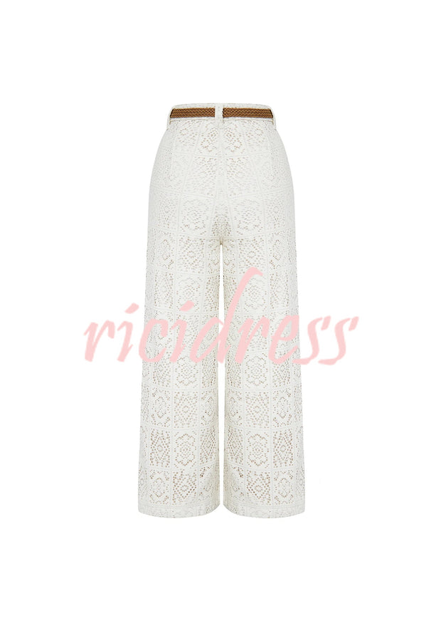 Joyful Bond Crochet Lace Mid Rise Pocketed Wide-leg Pants