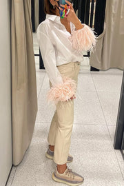 Fashionable Feather Long-sleeved Casual Loose Shirt