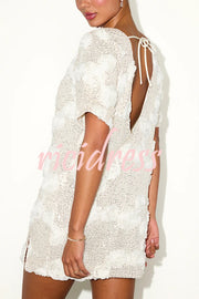 Feeling Exquisite Sequin-embellished Rose Texture Short Sleeve H-line Mini Dress