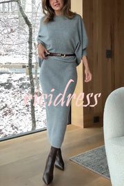 Soft and Warm Cashmere Knit Batwing Sleeve Relaxed Sweater