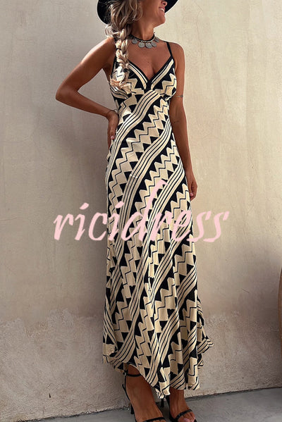 Exclusive Melody Satin Ethnic Print Smocked Back Midi Dress