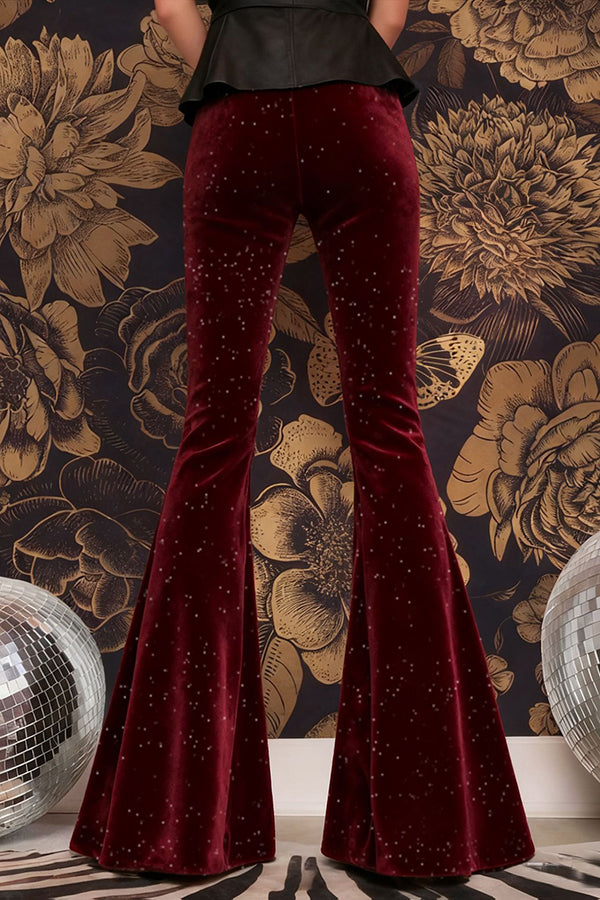 Stylish Velvet High-waisted Draped Casual Flared Pants