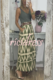 Unique Print Loose Pocket Holiday Maxi Skirt