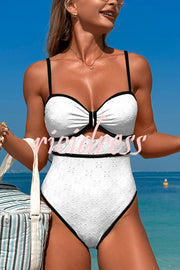 Fashion Contrast Color Hollow Stretch One-piece Swimsuit